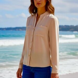 Chico’s Seville Sleek Stitch Button Front Blouse Stardust Gold Size 0